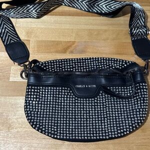 Charles & Keith Black and Silver Crossbody Bag